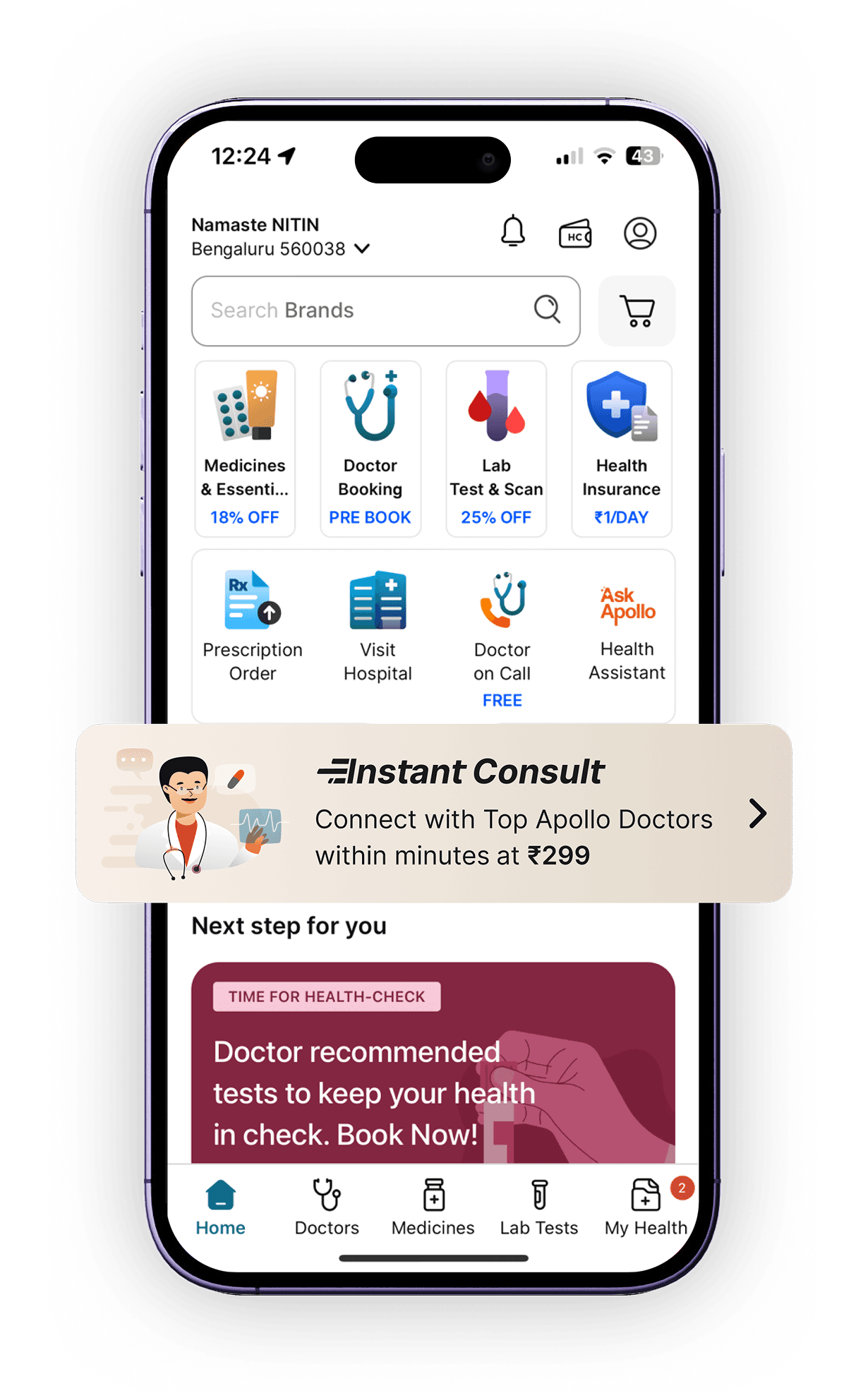 Apollo homepage with the Instant Consult entry banner