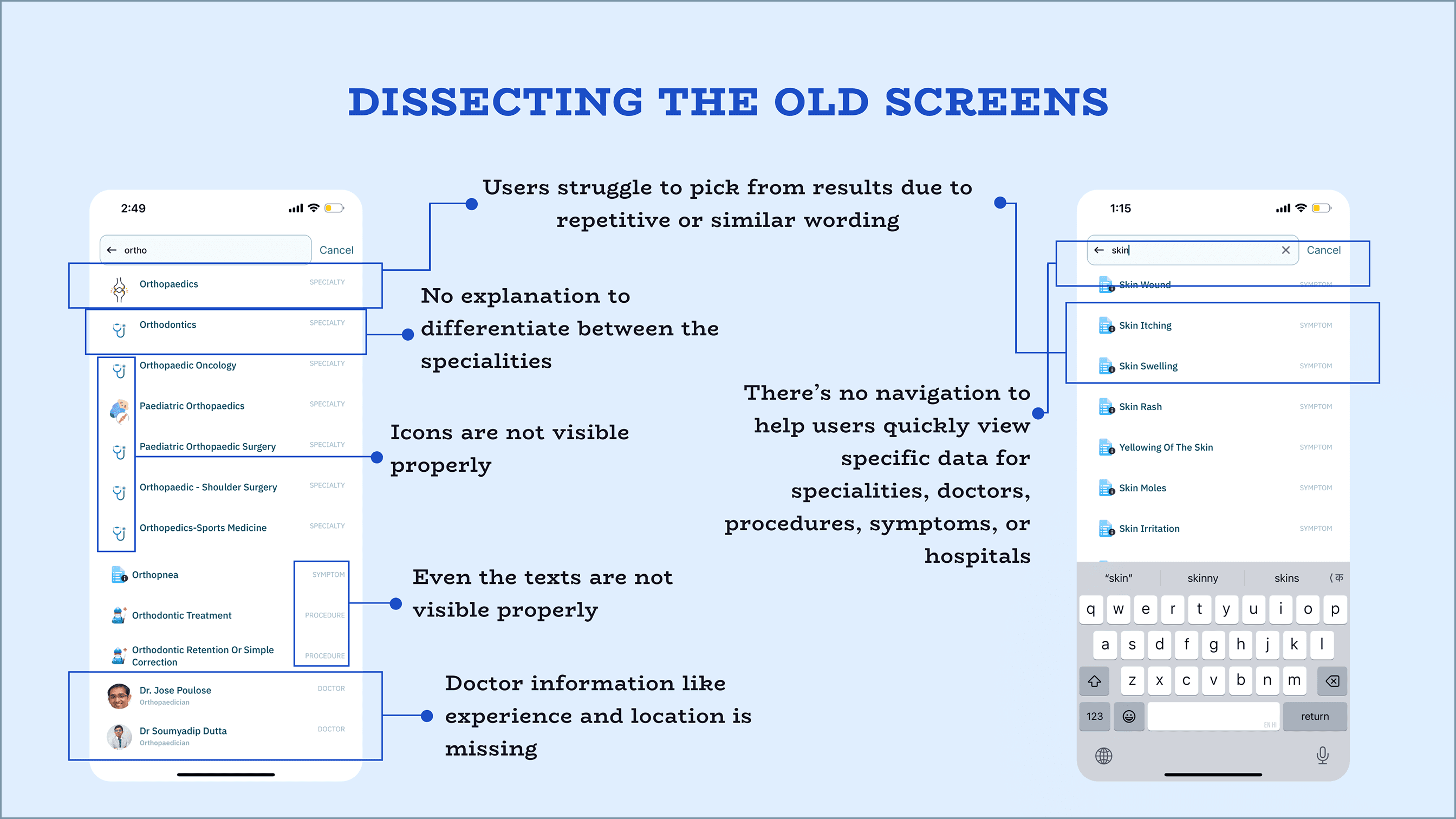 Annotated search results screen: dissecting the old screens